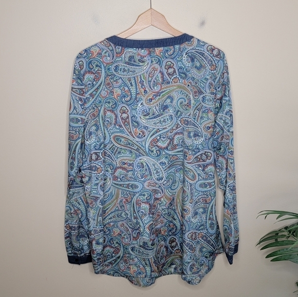 Liz Claiborne | Tall Colorful Paisley Print Long Sleeve Popover Blouse Size XLT - Picture 6 of 6